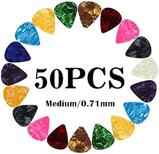 Guitar Picks Medium Pearl Gauge Assorted Variety Sampler Pack Celluloid - 50 Pcs Mixed Colorful - Guitar Plectrums for Gift Acoustic Guitar, Bass and Electric Guitar - 0.71mm