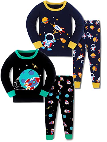 SOIBEEN Pyjamas für Jungen Space Nachtwäsche Baumwolle Kleidung Kinder Nachtwäsche Langarm PJs Set 4-Stücke Set 7 Jahre