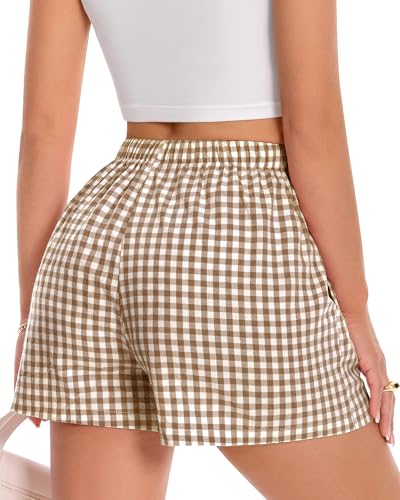 Image of Women Boxer Shorts Summer Gingham Pj Casual Plaid Bottoms with Pocket