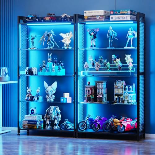 Image of AODK 2-Pack Display Cabinet with RGB LED Lights & Glass Shelf