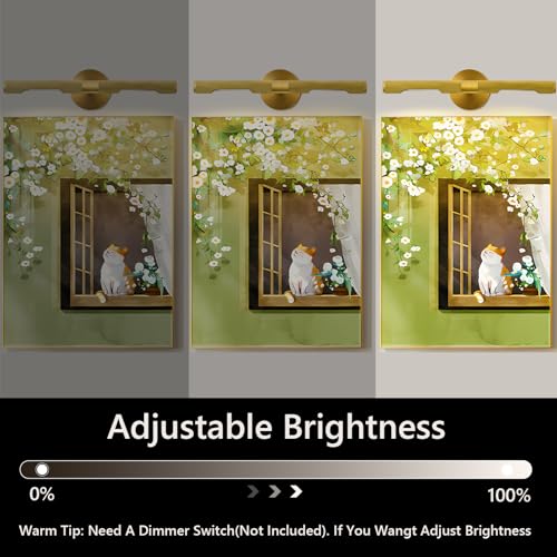 Image of Museum Gallery Picture Light for Wall19 Long Gold Brass Dimmable Hardwired Wall Sconces with E12 Bulb - Frame Pictures Art Deco Sconce Lights for Painting Photo Artwork Library Vanity Over