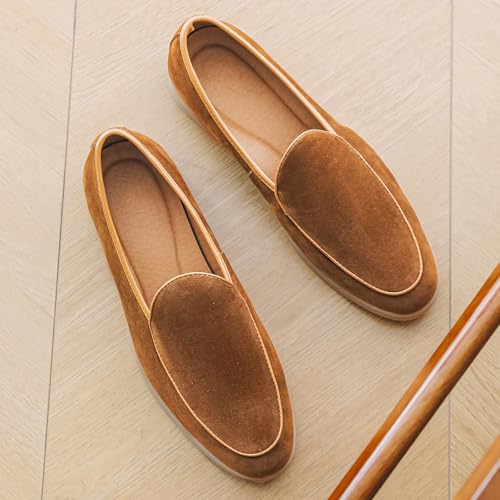 Men's Suede Leather Slip On Penny Loafers Fashion Casual Smoking Driving Moccasins Dress Shoes British Retro Tuxedo Formal Shoes for Prom Wedding Business3