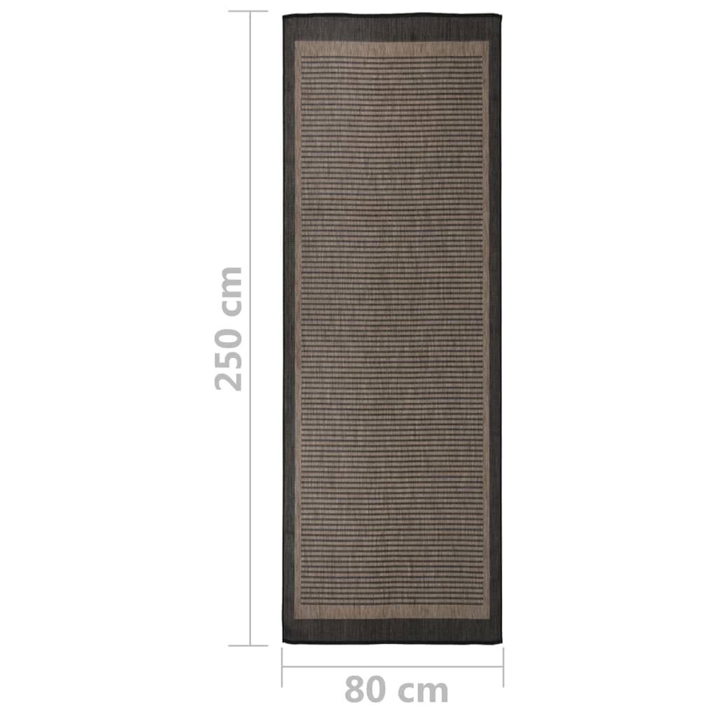Tappeto da esterno a tessuto piatto, 80 x 250 cm, marrone scuro, robusto, per terrazza, balcone, resistente ai raggi UV, resistente alle intemperie, tappetino protettivo, in polipropilene