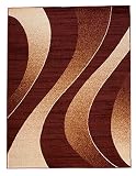 Carpeto Modern Teppich Braun 300 x 400 cm Wellen Muster Kurzflor Monaco Kollektion