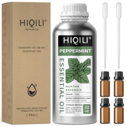 Image of HIQILI Peppermint Essential Oil for Hair Care & DIY, Freshening Air | Refreshing Minty Aroma for Soap Making, SPA & Home Use- 1000ml / 33.8 fl oz