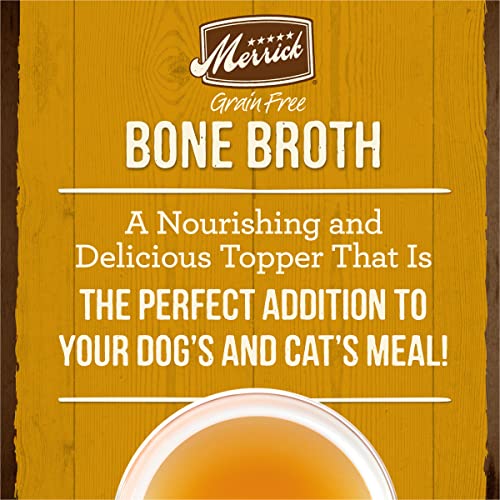 Image of Merrick Grain Free Bone Broth, Premium Human Grade and Gluten Free Dog and Cat Food Topper Pouches, Chicken - 7 oz. Pouch (Pack of 4)