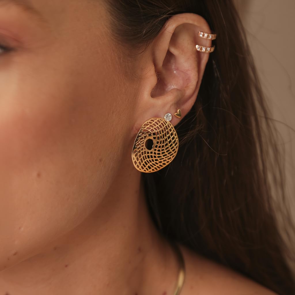 Pendientes Aurea chapados en Oro 18K. Pendientes de brillo intenso, Joyas para Mujer, Joyas Ligeras, Versátiles y Atemporales. Regalo para Mujer. (Oro Amarillo 18k)