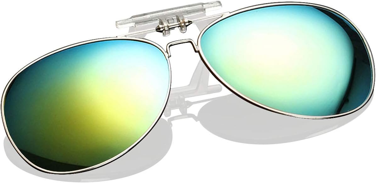 SummitLink Clip on Flip up Sunglasses Over Reading Glasses Green Color Polarized Invisible Transparent Clip Sunglasses Lenses
