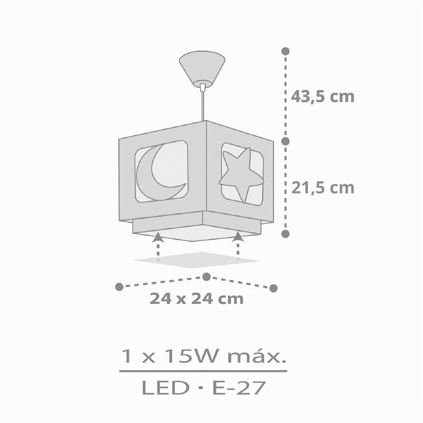Dalber Lámpara Techo Colgante Infantil Luna y Estrellas Gris 63232ME | Incluye difusor de luz inferior extraible; Habitación niños; lámparas infantiles; Moonlight