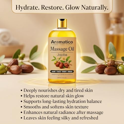 Image of AROMATICO Jojoba Massage Oil - Carrier Oil for Massage with Almond & Sesame for Full Body Hydration, Cold Pressed Skin Nourishment | 300ml