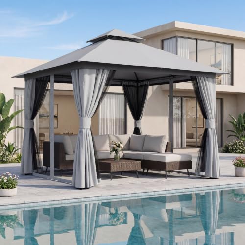 LAUSAINT HOME Pavillon 3x3 m Semi-Permanenter Gartenpavillon...