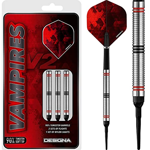 DESIGNA DARTS Vampires V2 D9776 Dart-Set mit weicher Spitze, 90 % Wolfram, mit Schäften und Flights, M4, 20 g Cover