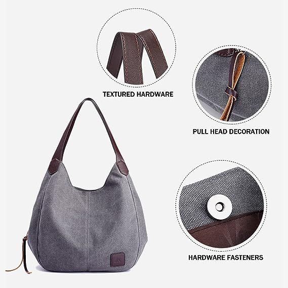 Image of Women Canvas Hobo Purse Multi Pocket Handbags Shoulder Bags Totes Purses