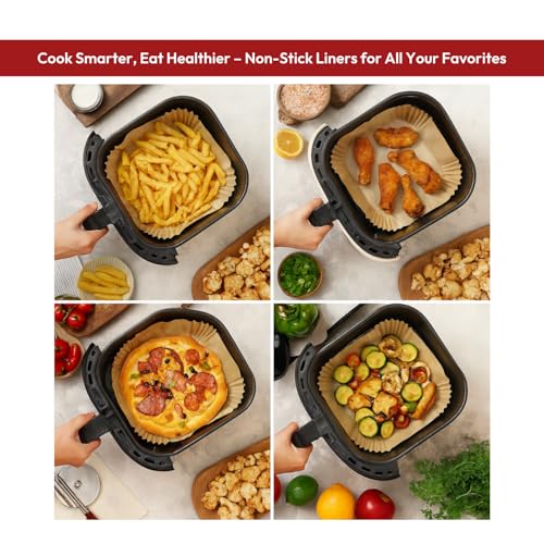 Image of Zulaxy Air Fryer Paper Sheets 100 PCS | Disposable Non Stick Parchment Liners for Baking, Cooking, Roasting and Microwave Safe (Square Liner, 8 Inch)