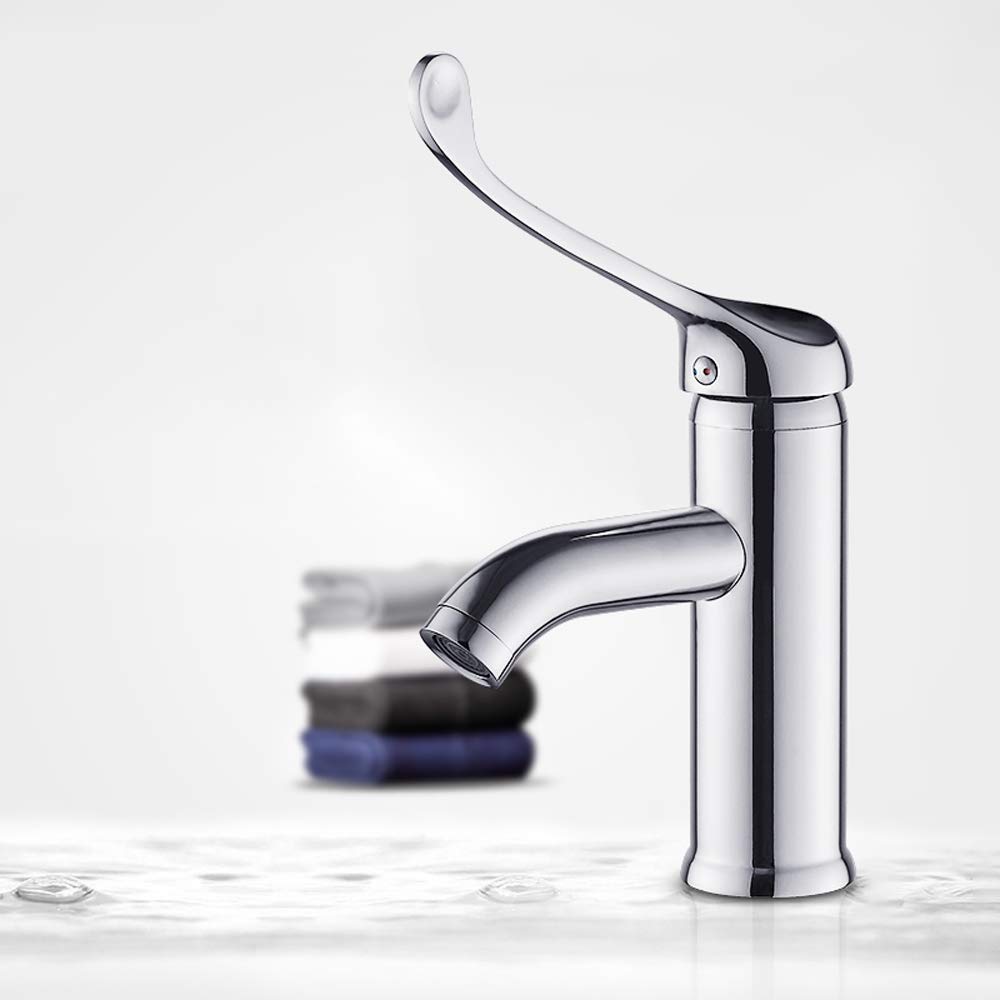 Grifo Mezclador de Codo Abierto, manija Larga elevada, Agua fría y Caliente, Montaje en encimera, Mesa médica, Lavabo Superior e Inferior, Fregadero, Acabado Cobre, para laboratori