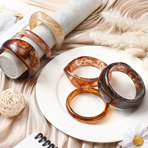 6 Pcs Acrylic Resin Chunky Bangle Bracelets for Women Punk Bangle Geometric Wide Bracelets Thick Acetate Jewelry4