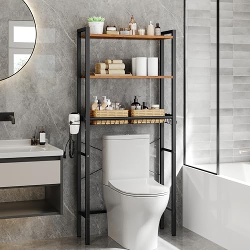 Image of VASAGLE 3-Tier Over the Toilet Storage, Adjustable Shelves, Basket, 63''H
