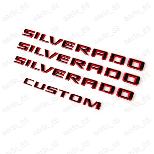 Image of Kit 19-21 Black Red Silverado Custom Emblem Fender Letter Nameplate Badge Compatible for 2019-2021 Silverado (Red Black)