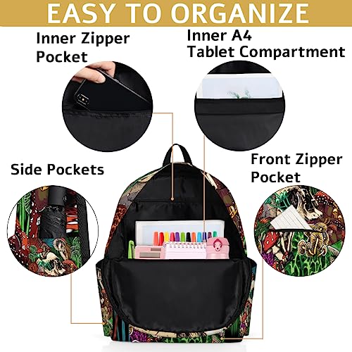 School Backpack for Boys Girls Colorful Mushroom Tropical Goth Sugar Skull Kids Backpack Bookbag for Elementary Preschool Travel Daypack Laptop Backpack Purse for Women Men Teens4