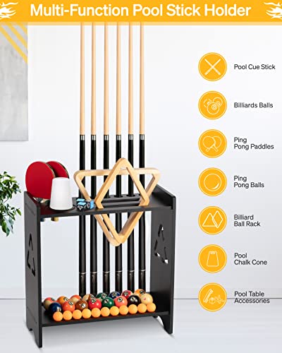 Suporte de chão para vara de piscina, suporte para taco de bilhar de madeira maciça comporta 9 tacos