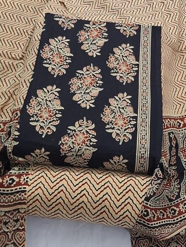 Image of DRAVINAM Trends Women's Premium Cambric Cotton Jaipuri Printed Unstitched Salwar Suit Dress Material with Mulmul Cotton Dupatta