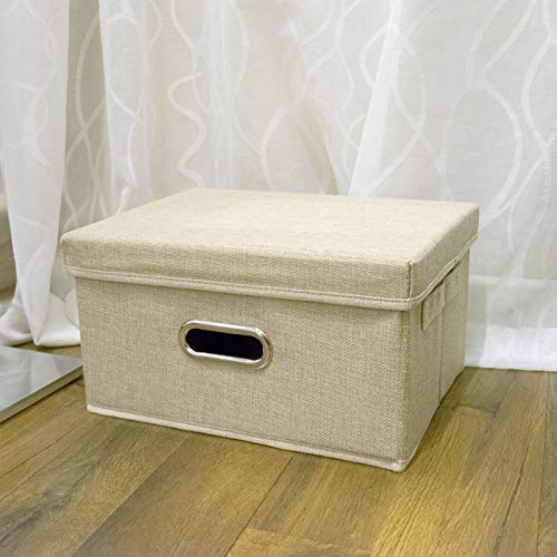 Collapsible Fabric Storage Box With Lid And Handles, Linen Storage Containers, Nursery Storage Basket For Gifts, Books, Magazines, Cds, Kids Toys, Clothes, Underwear, Makeup, 13" X 9.4" X 7", Beige #TOP2