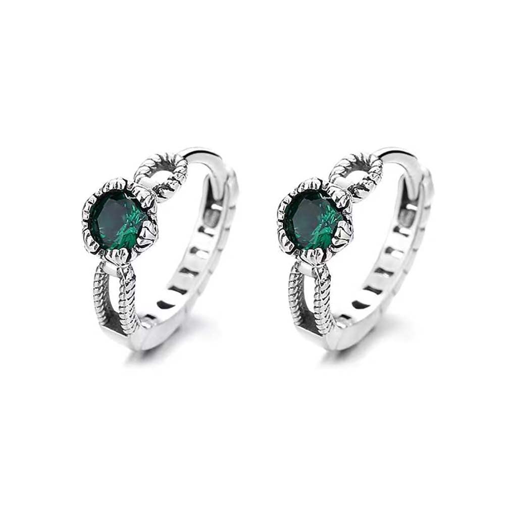 Pendientes de aro con circón verde en plata de ley 925 8