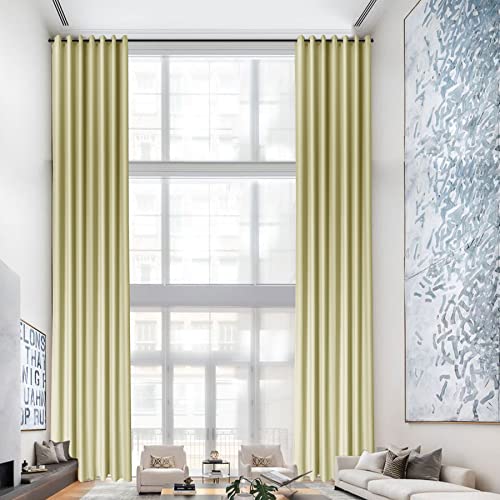 Frelement 138 Inch Extra Long Blackout Curtains Privacy Protection Curtains Noise Reduction Curtains Grommet Drapes for High Ceiling, Loft Living Room, 50" W x 138" L, Beige, 2 Panels