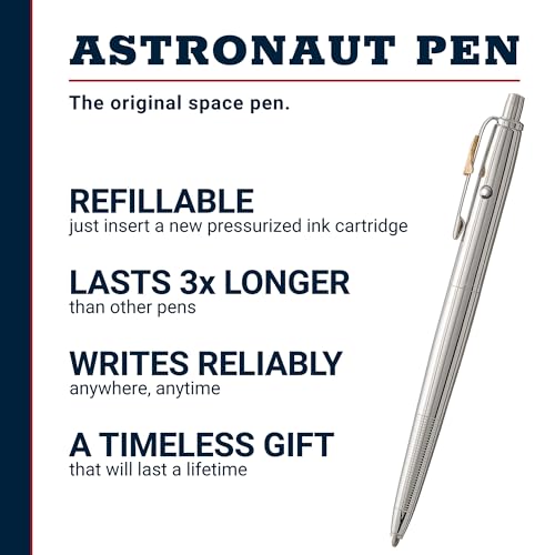Image of Fisher Space Pen Chrome Shuttle Emblem Original Astronaut Pen, Pressurized Ballpoint Pen Writes Upside Down, Extreme Temperatures, Black Ink, Medium Point, Pocket Clip, Gift Box, Made in USA