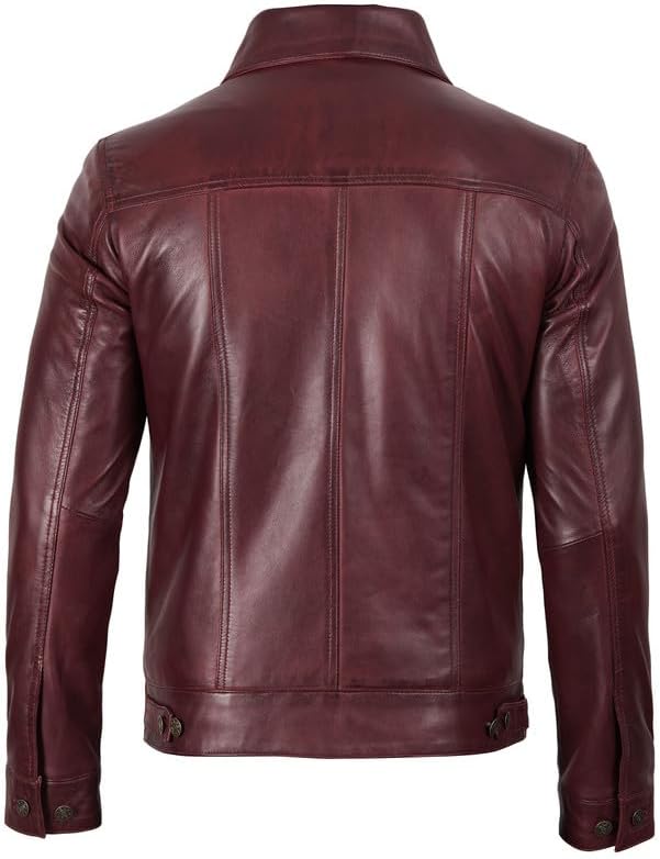 Decrum Leather Jacket For Men - Real Lambskin Vintage Trucker Mens Leather Jackets - Image 4