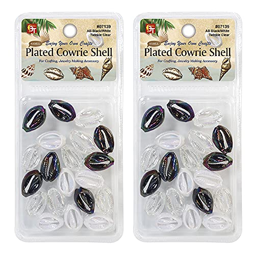 40 Pcs Small Plated Cowrie Shells Beads Jewelry Making Kit DIY Hair Braiding Necklace Bracelet Anklets Ornaments Crafts for Kids Adults All Ages (AB Black/White Twinkle Clear) 40 Pcs Small Plated Cowrie Shells Beads Jewelry Making Kit DIY Hair Braiding Necklace Bracelet Anklets Ornaments Crafts for Kids Adults All Ages (AB Black/White Twinkle Clear)