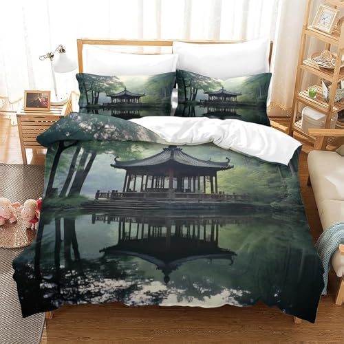 Parure de lit paysage architectural rétro 260x240cm en microfibre premium - 4