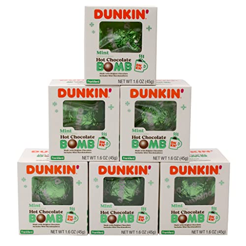 Dunkin' Mint Hot Chocolate Bomb(Pack Of 6), Mint-Flavored Belgian Milk Chocolate Melting Ball Filled With Mini Marshmallows, 1.6 Ounce, Individually Wrapped, Easter Basket Stuffer Gift For Kids Girls Boys Teens Adults #TOP20