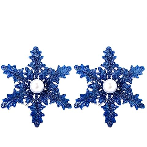 CheeseandU 2Pcs Christmas Blue Snowflake Brooch Pins Large Snowflakes Crystal Enamel Backpack Pins for Girls Women Christmas Jewelry Gift, Alloy Steel Cover