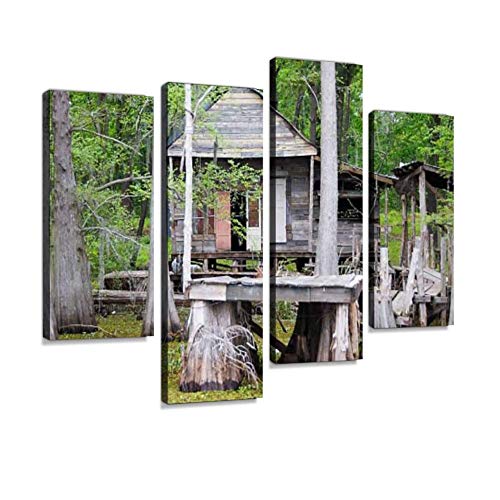 Shack on The Bayou Canvas Wall Art Hanging Paintings Modern Artwork Abstract Picture Prints Home Decoration Gift Unique Designed Framed 4 Panel