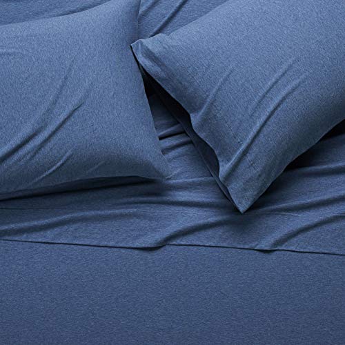 Image of Amazon Basics 4 Piece Breathable Cotton Jersey Knit Bed Sheet Set with Deep Pockets, Stretchy Sheets, Queen, Chambray