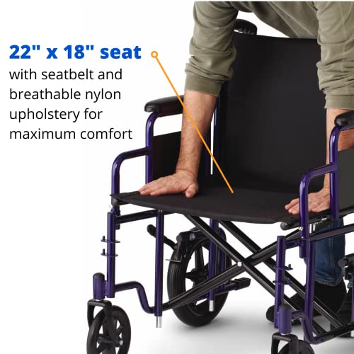 image for Medline Heavy Duty Transport Chair supports up to 500 lbs., Bariatric 