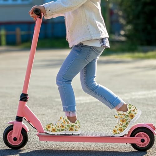 Kids Sneakers Running Tennis Athletic Shoes for Boys&Girls (Little Kid/Big Kid) White Sole Sunflowers Butterfly Print4