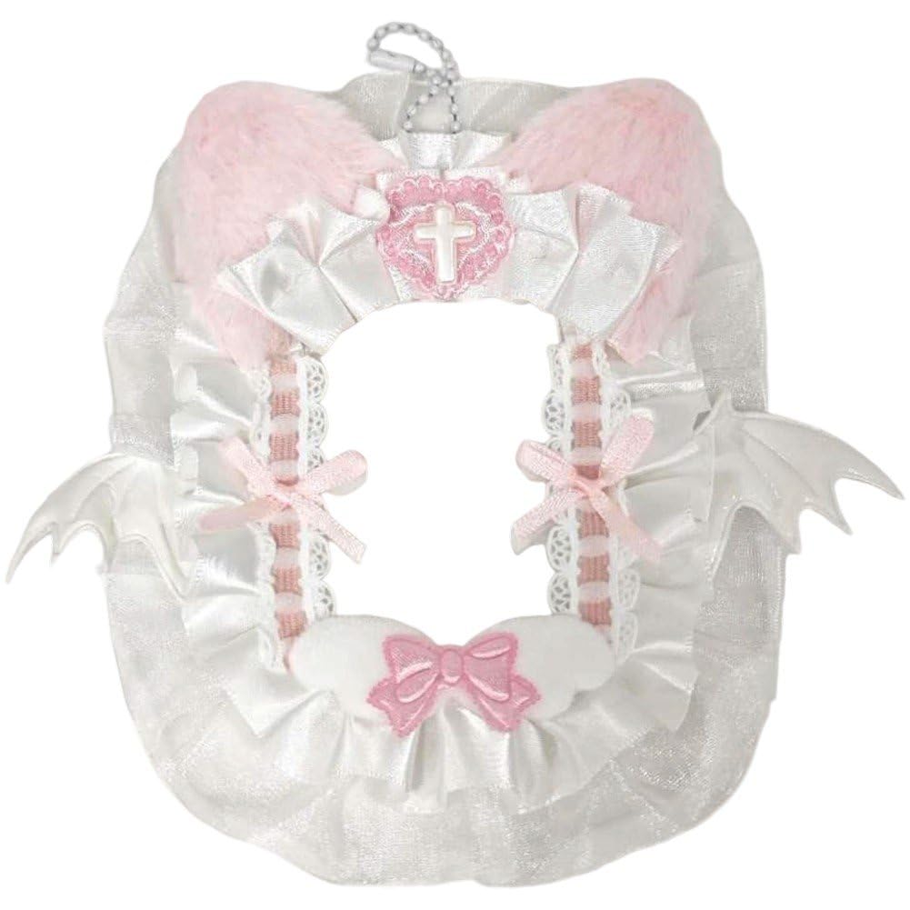Casiler Pink Plush Lace Photocard Holder, Poker Card Holder Kpop Photocard Case Ribbon Bow Lolita Sweet Itabag Ornament Id Card Display Card Sleeve