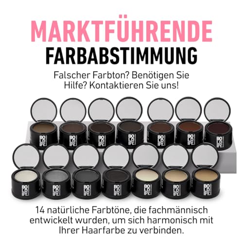 Foto von BOLDIFY Ansatzpuder 4g - Haar Concealer zur Haarverdichtung für Frauen und Männer, Grauabdeckung für 24h, wasserfestes Haar Make-up zum Ansatz kaschieren (Schwarz)