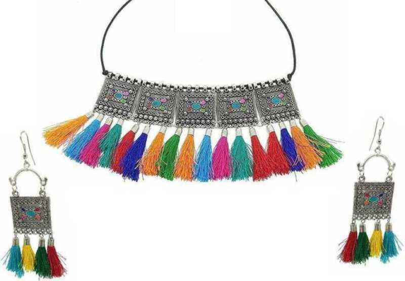 Zukhruf Oxidised Silver Multicolor Choker Necklace Set for Girls & Women (B09XBFMQ7B) Amazon Price History, Amazon Price Tracker