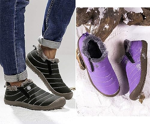 Image of Eagsouni Womens Mens Snow Boots Winter Slip On Shoes | Unisex Warm Fur Lined Slip-On House Shoes,Rubber Sole,Anti Slip,Water Resistant,Comfortable,Indoor Outdoor Daily Walking
