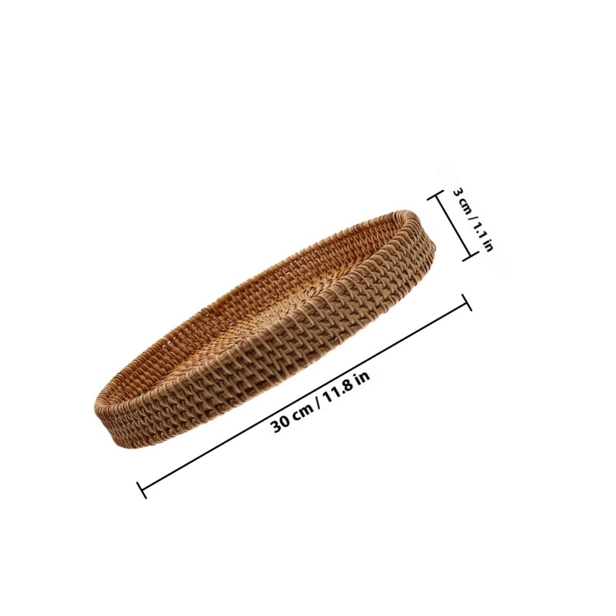 Bandeja redonda de mimbre trenzada a mano, 30 cm, cesta de almacenamiento plana para cocina, mesa de centro y despensa