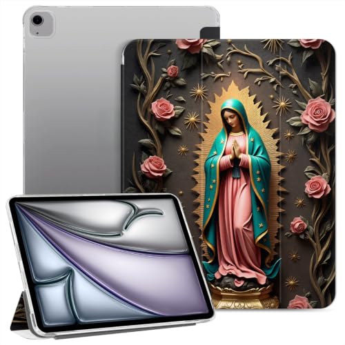 Punmada Case for iPad Air 13 inch 2024 Powered By The M2 Bionic Chip Trifold Stand Auto Wake/Sleep TPU Protection Stand Clear Back Cover,Our Lady Guadalupe Virgin Mary Floral