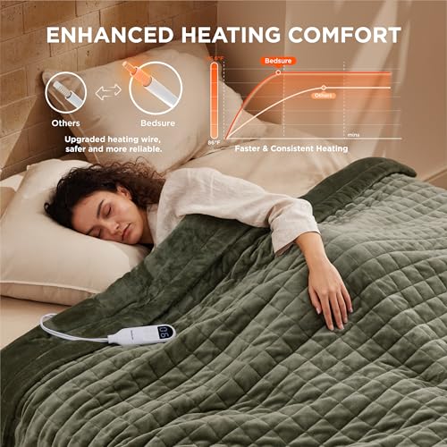 Image of Bedsure Electric Blanket Full Size - Quilted Heated Blanket Full, Soft Flannel Thick Heating Blanket with 10 Time Settings & 6 Heat Settings, Warm Gifts for Women Men (72x84 inches, Olive Green)