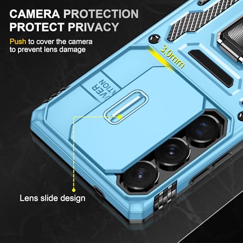 Image of Polycarbonate Slide Camera Cover with Ring Holder Mobile Phone Back Cover for Samsung Galaxy S25 Ultra (Blue)