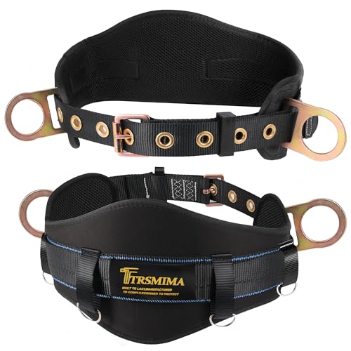 TRSMIMA Safety Harness Climbing Belt - Black Body Fall Protection Men Roof Tree Work Waist-Tongue Buckle Pad D-Ring