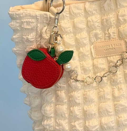 Cute Fruit Leather Bag Charm, Y2K Strawberry Keychain With Zipper Backpack Mini Purse3