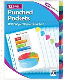 A4 Clear Plastic Punched Pockets Filing Folders Wallets Sleeves Document Files (Punched Pockets Colour 50)