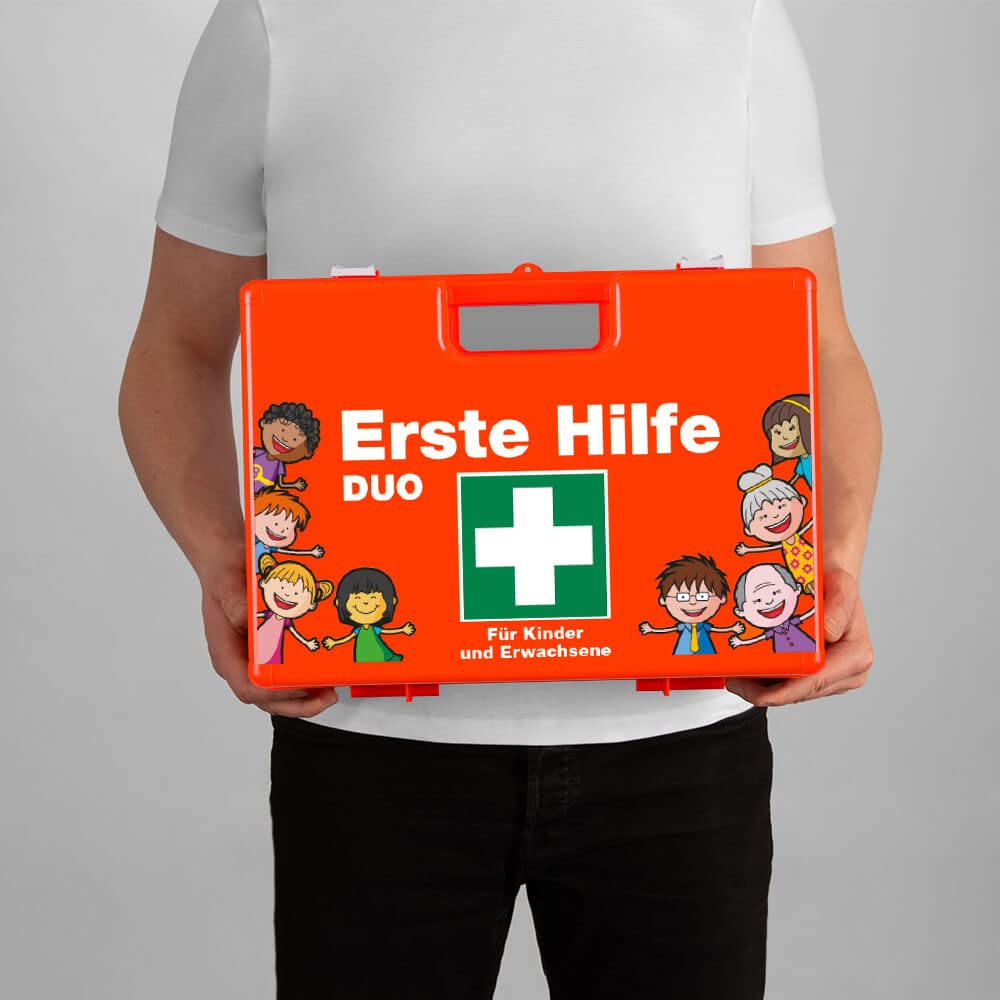 Erste-Hilfe-Koffer DUO Kinder + Erwachsene, orange, 43 x 15 x 33,5 cm, gefüllt aus Kunststoff, Art.-Nr. 609629 | Verbandskasten | Notfallkoffer | Erste Hilfe Kasten